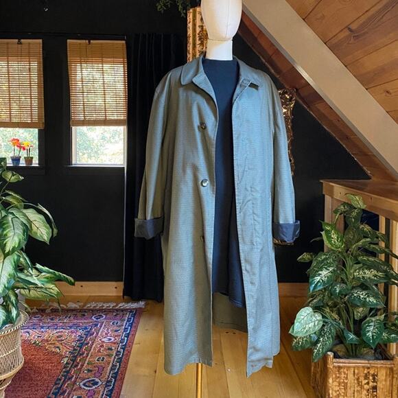 Vintage Rain Coat Trench Green Plaid